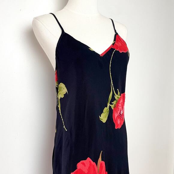 Vintage NWT 90s Y2K Black Red Floral Fairy Beaded Maxi Slip Dress Sz L - Picture 3 of 10